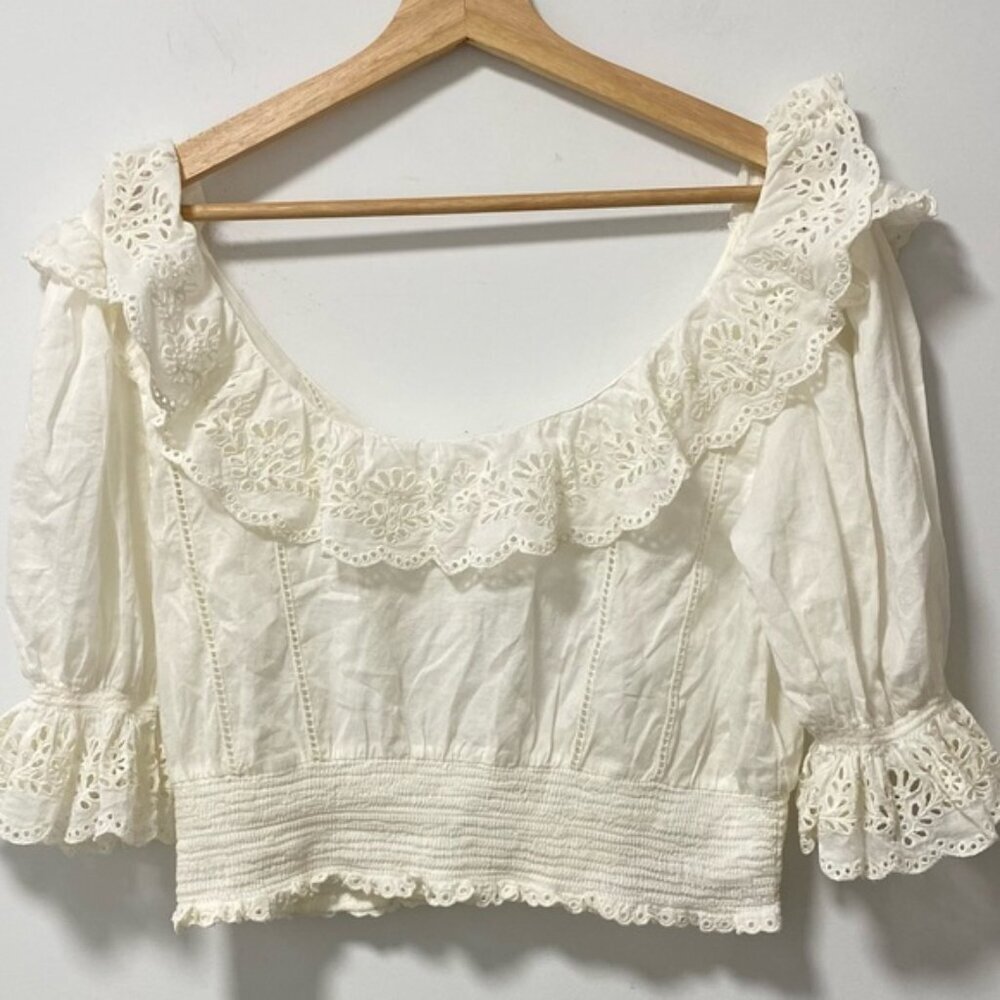 Aritzia Sunday Best Scoop Back Frilly Blouse White Size L — 100% Cotton - Picture 5 of 9